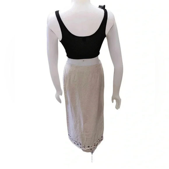 Talbots 100% Linen Embroidered Oatmeal  Maxi Wrap Skirt Size 10 - Picture 4 of 9